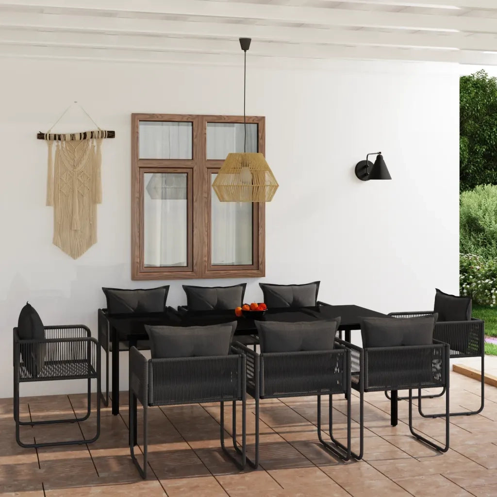 Set da Pranzo per Giardino 9 pz con Cuscini Nero cod mxl 40355