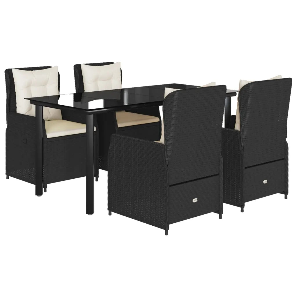 Set da Pranzo da Giardino 5 pz Nero con Cuscini in Polyrattan