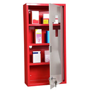 Cassettiera per medicinali con 4 ripiani e porta in vetro ¨C zephmum ¨C 60x30x12cm rosso