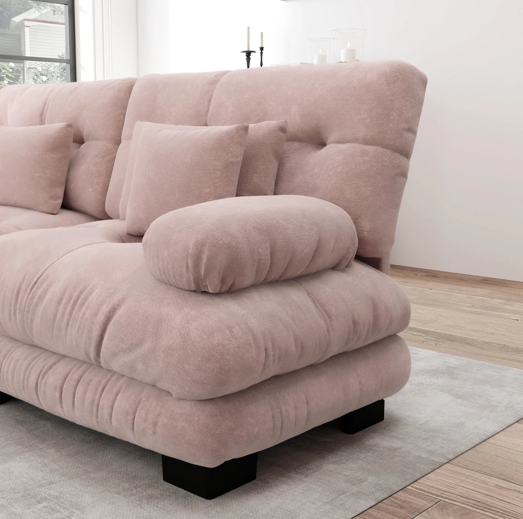 Divano modulare con ottomani mobili in ciniglia rosa