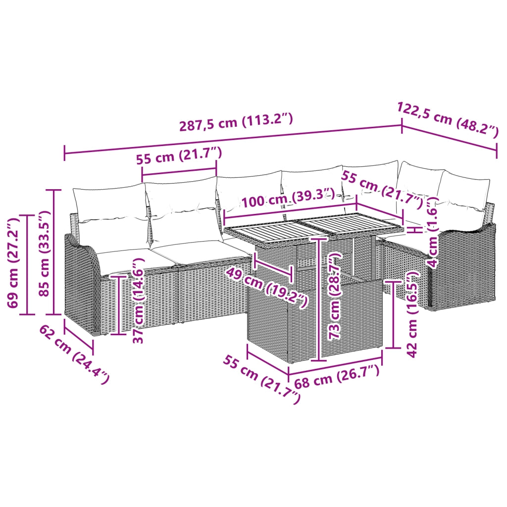 Set di Divani da Giardino  7 Pezzi con Cuscini Grigio Polyrattan