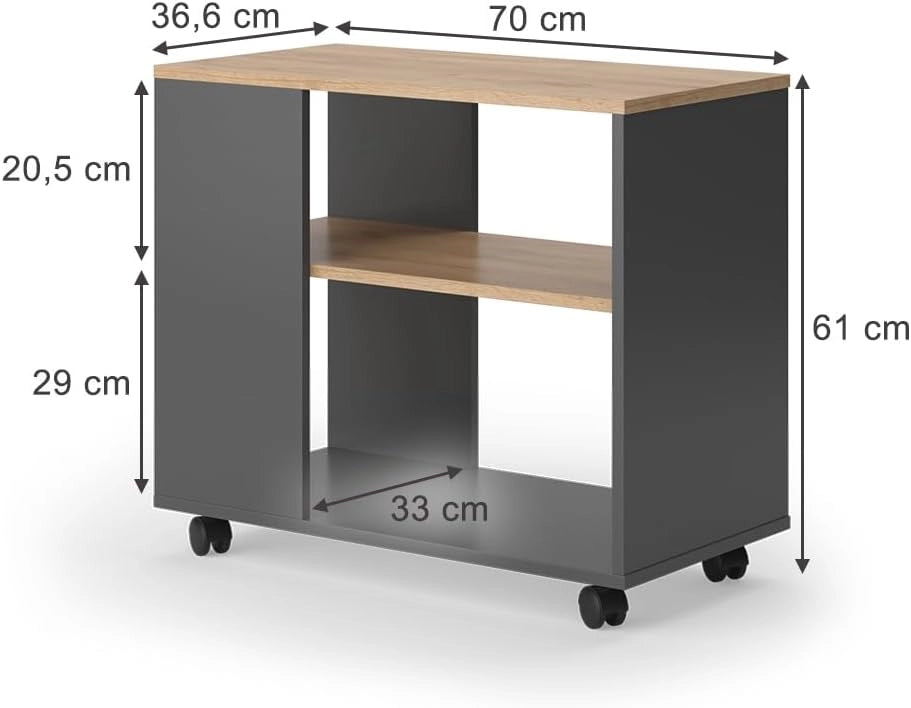 Tavolino Marian, Quercia dorata/antracite, 70 x 36.6 cm con rotelle, spostabile per un utilizzo flessibile negli ambienti abitativi