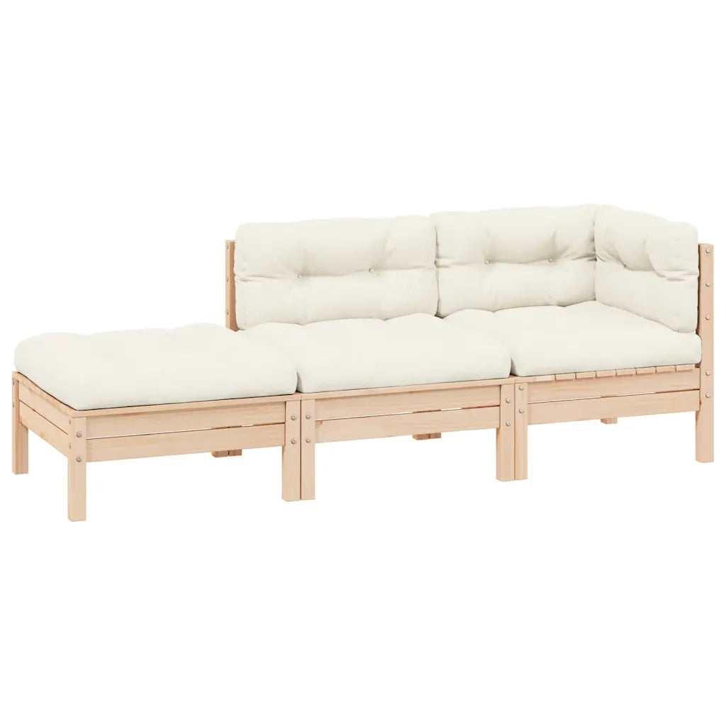 Set Divani da Giardino 3 pz con Cuscini Crema Massello di Pino cod mxl 73612