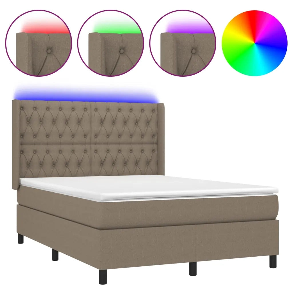 Letto a Molle con Materasso e LED Tortora 140x200 cm in Tessuto 3138561