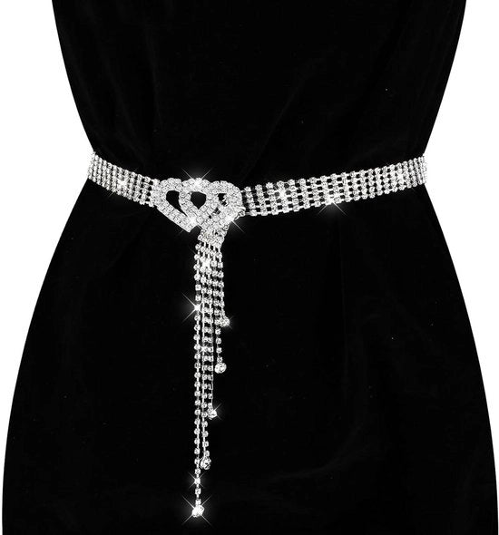 Cinturino per donna con catena cristallizzata, regolabile, in argento, 105x1.8cm/41.38x0.71in.