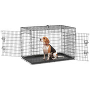Gabbia per Cani Pieghevole Trasportino 2 Porte Vassoio Estraibile ¨C zephmum ¨C Nero 90x57.5x62 cm