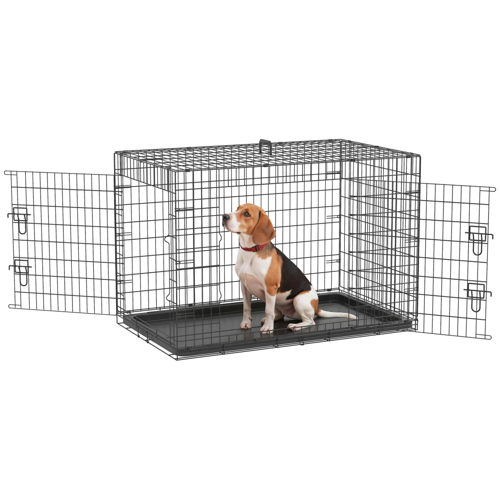 Gabbia per Cani Pieghevole Trasportino 2 Porte Vassoio Estraibile ¨C zephmum ¨C Nero 90x57.5x62 cm