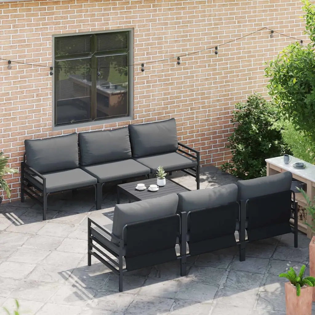 Set Divano da Giardino con cuscino 7 pcs Nero Acciaio