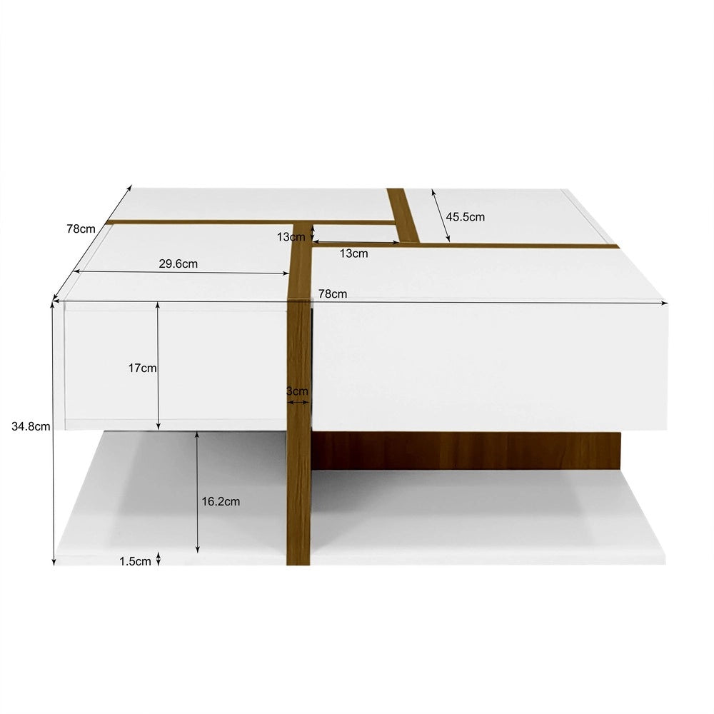 Tavolino da Caff¨¨ Lucido con Cassetti ¨C MINIMAL ¨C Bianco, 78x78x34,8 cm