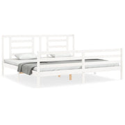 Letto matrimoniale | Letto per adulti | Giroletto con Testiera Bianco 200x200 cm in Legno Massello