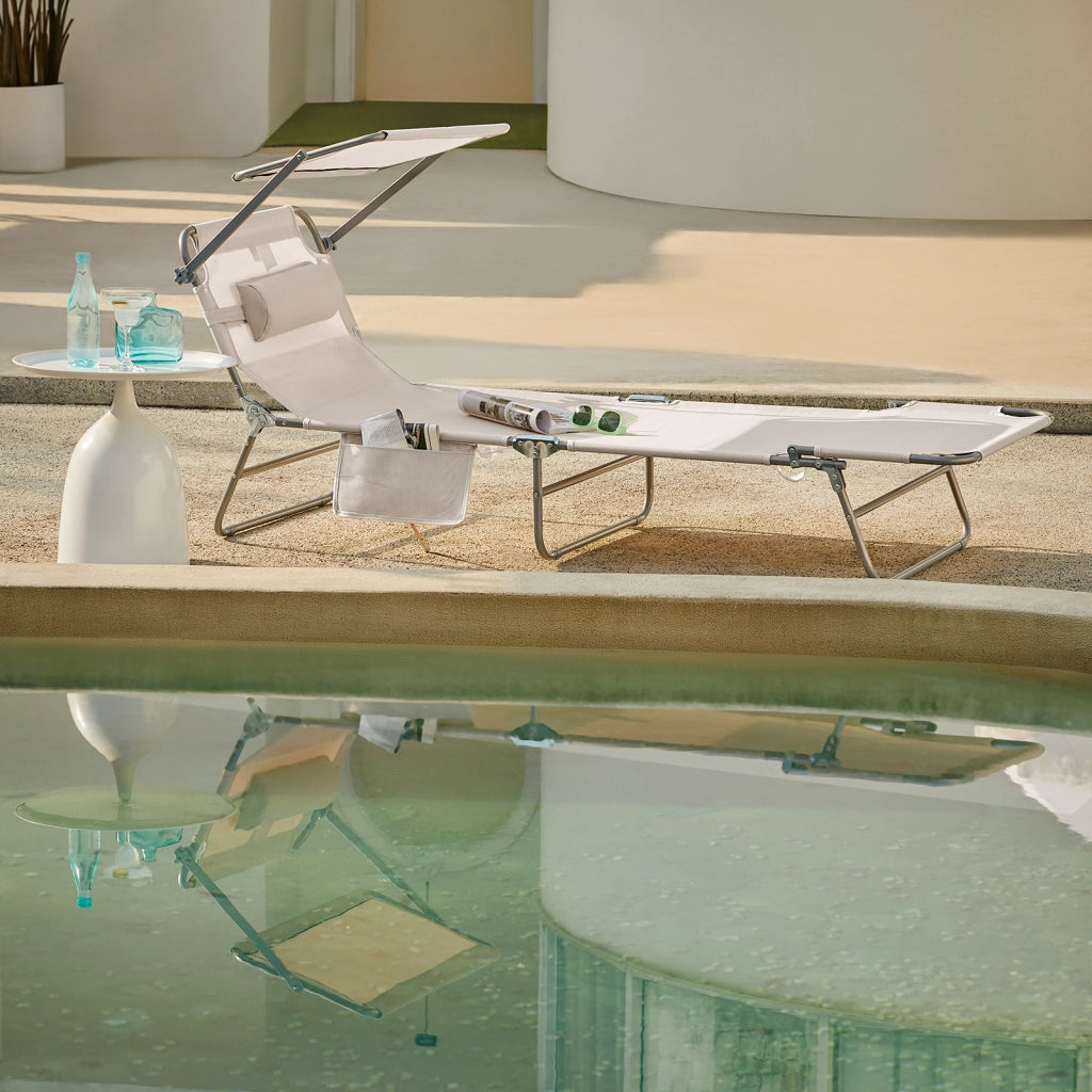 SoBuy Set di 2 Sdrai da Giardino Reclinabile Lettino Prendisole Pieghevole con Cuscino Tasca Laterale e Parasole Sedia Sdraio da Esterno per Patio Campeggio Spiaggia Beige 155x56x81cm OGS48-MIx2