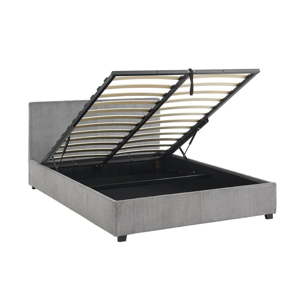 Letto a cassettone con rete a doghe 140x190cm, velluto a coste grosse,