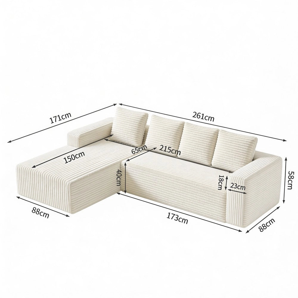 Divano angolare con chaise longue ¨C Minimal ¨C beige velluto corduroy imbottito