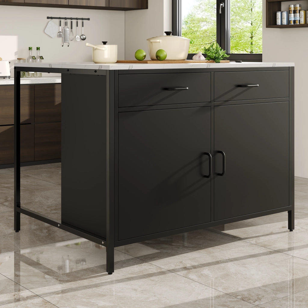 Tavolo Alto con 2 Cassetti e Ripiano Regolabile; in MDF; Nero; per Cucina e Sala da Pranzo; 100 x 90 x 90 cm