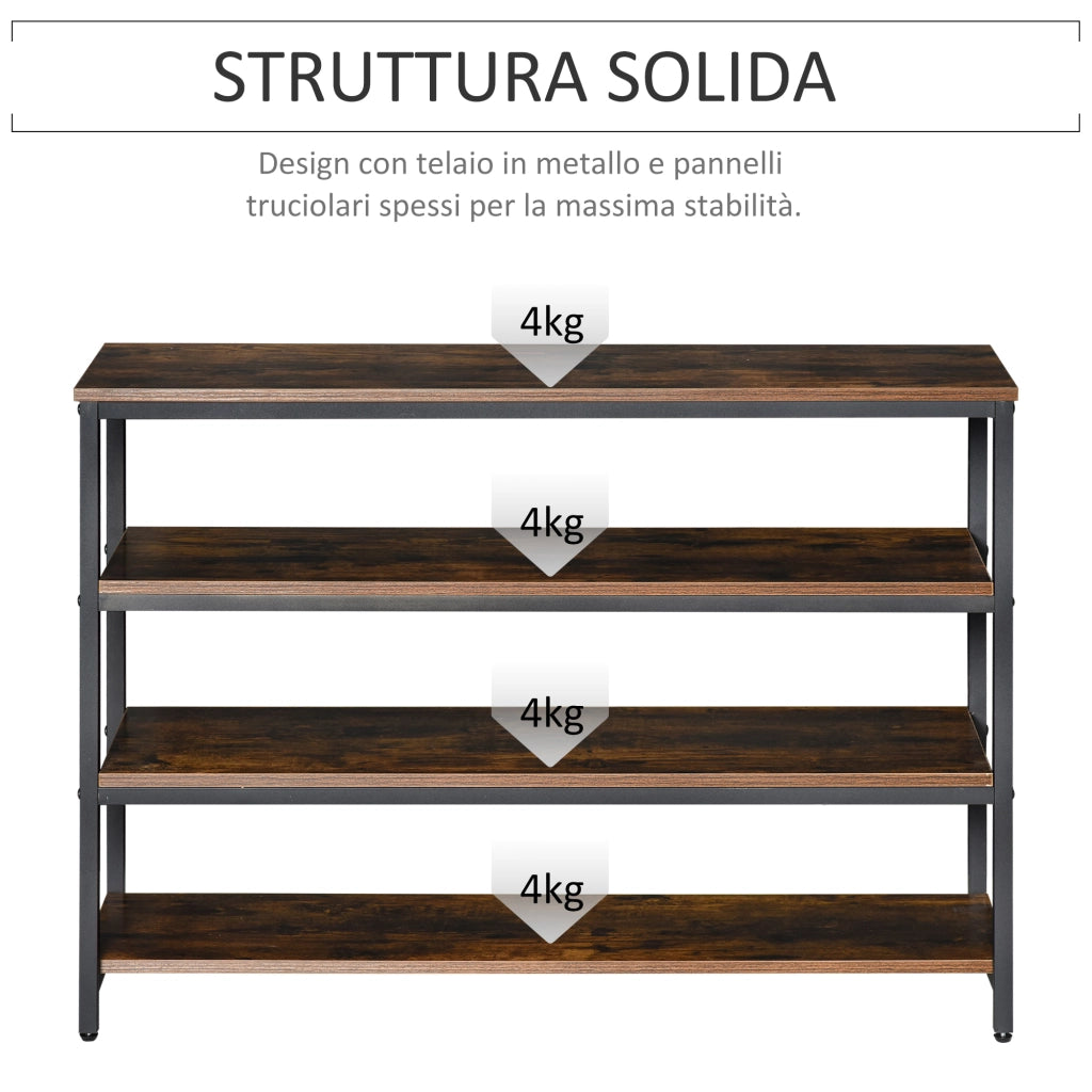 Easycomfort Scaffale Stile Industriale 4 Ripiani, Mobile Libreria per Soggiorno, Ingresso, Camera da Letto, Metallo e Legno, Marrone, 100x30x72cm