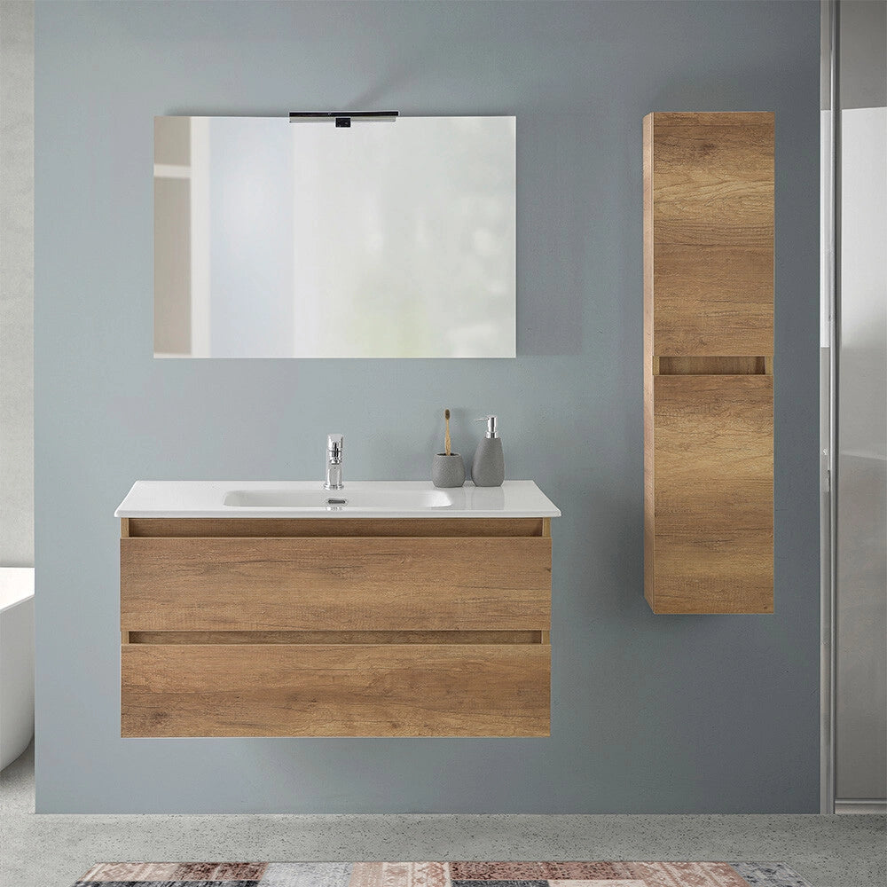 Mobile bagno sospeso 100 cm rovere naturale completo con lavabo Nadia