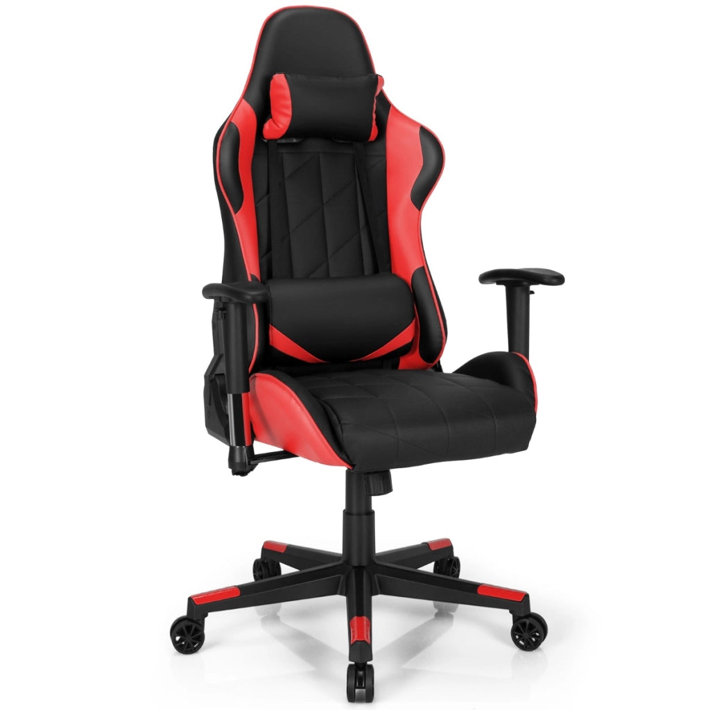 Sedia da gaming girevole a 360¡ã con poggiatesta e cuscino lombare, Sedia ergonomica per computer Nero e rosso-Sedie gaming
