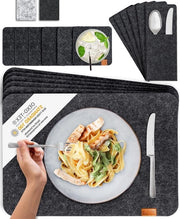 Set di piatti lavabili in feltro e pelle grigia scuro per 6 persone - Assortimento di piattini e borse per posate.