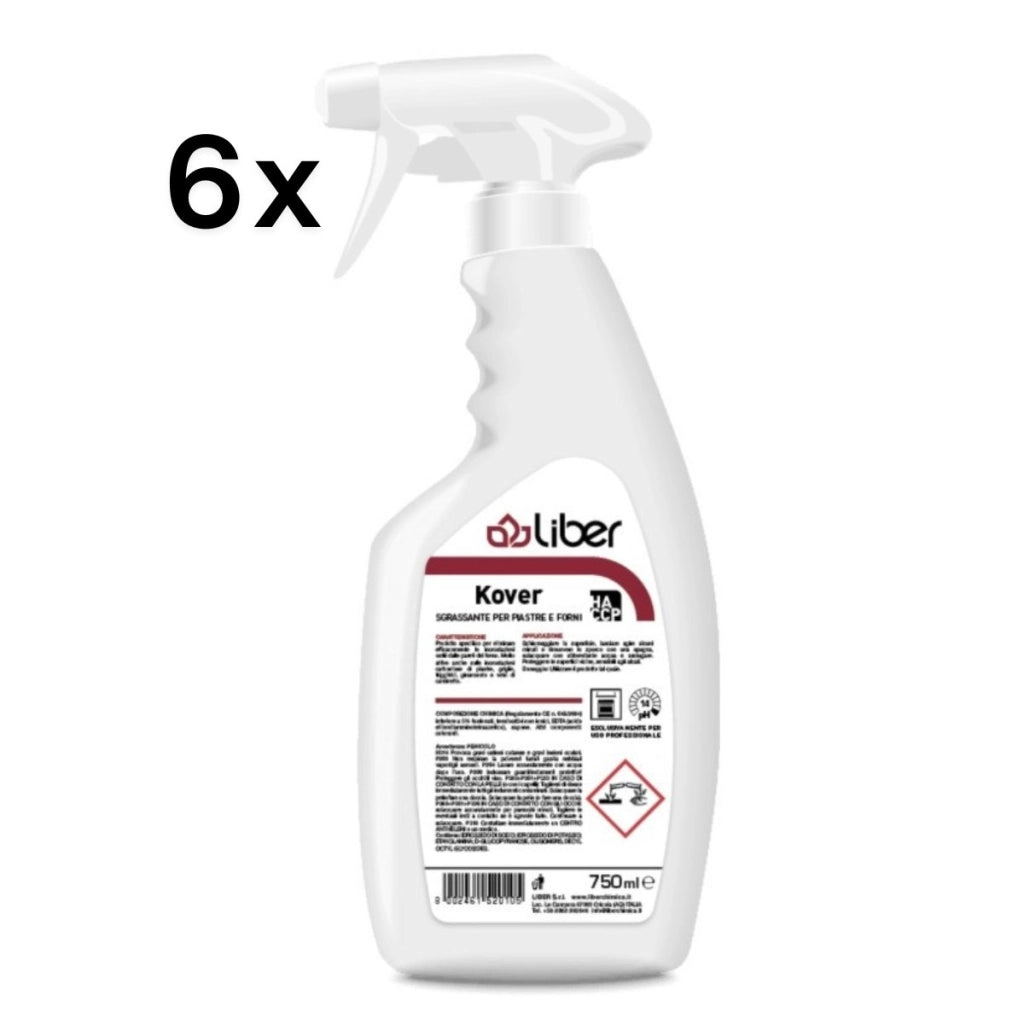 Kover 6 Pezzi x 750 ml, Sgrassante Forni e Griglie Schiuma Attiva HACCP | Liber