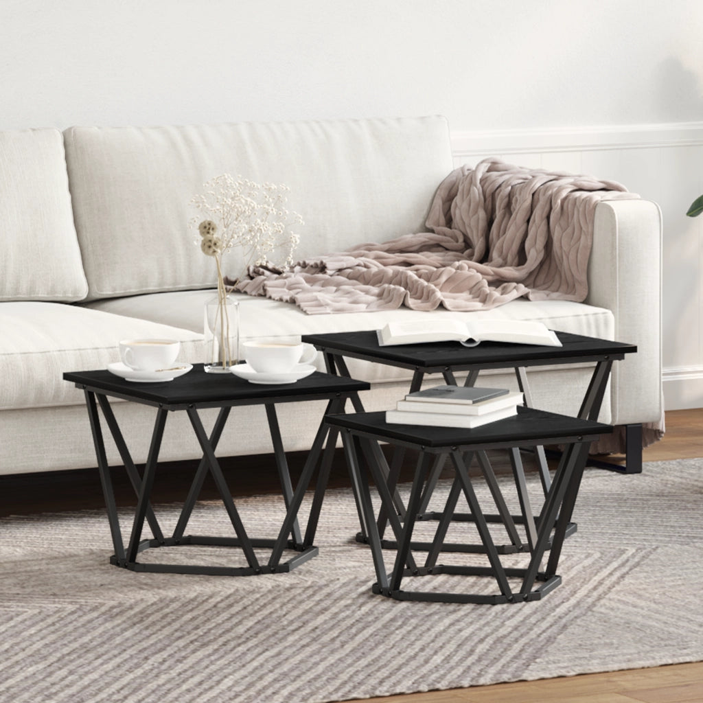 Tavolini 3 pz Nero Rovere Legno Ingegnerizzato
