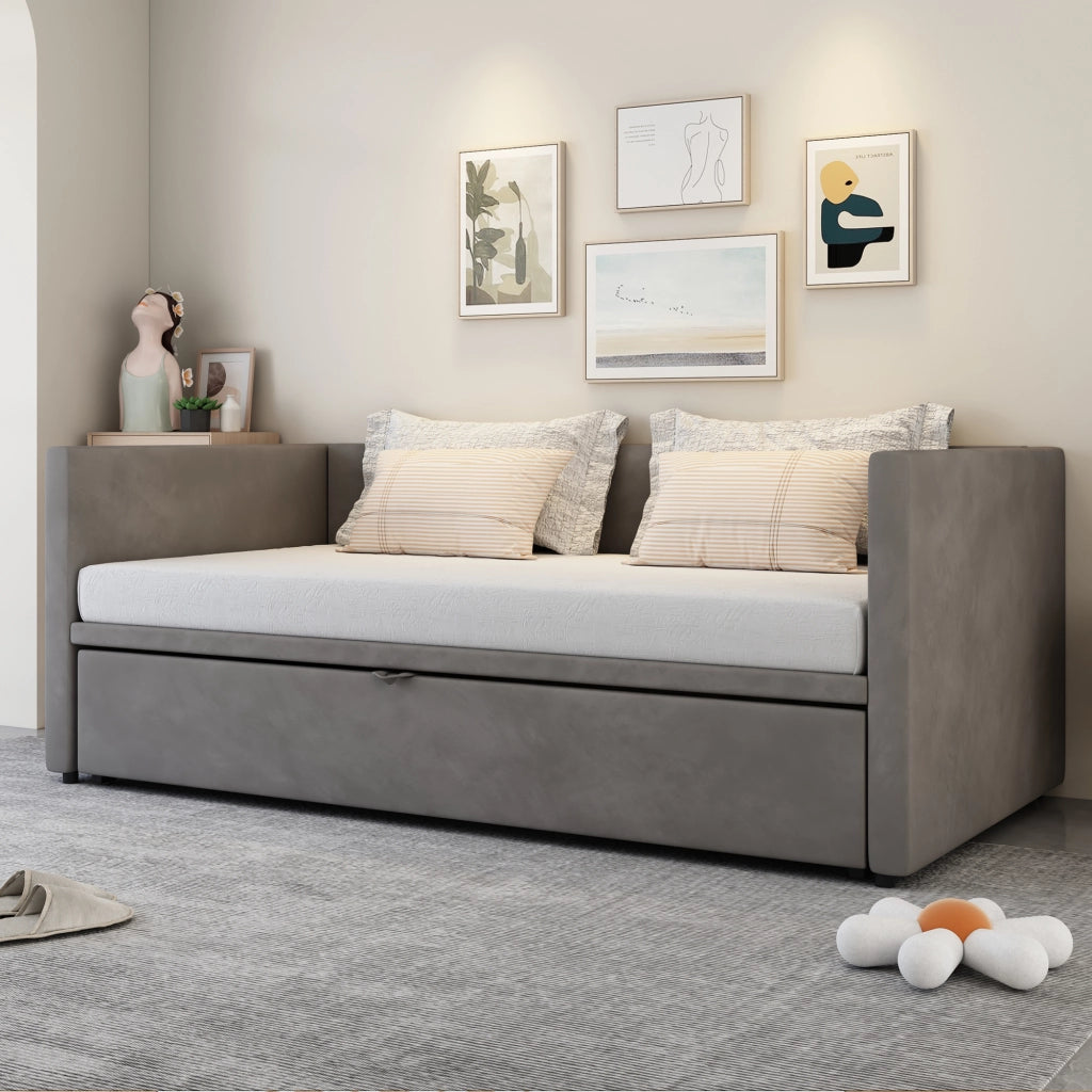 Letto divano estraibile in velluto grigio 180x200 cm