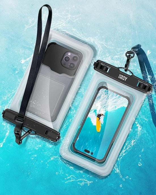 Otturatore cellulare IPX8 - Idrogrado - Amichevole con grandi telefoni - Per nuotare - Cavo di accoppiamento regolabile - iPhone 15 14 13 12 11 Pro Max - Samsung S23 S22