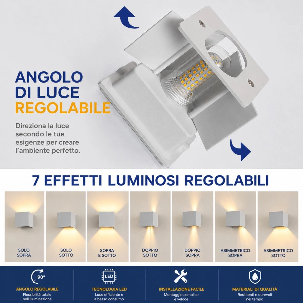 Applique da Esterno Bianca Cubo IP65 Lampadina G9 Sostituibile LED Moderna Parete Interno Esterno Fascio Regolabile