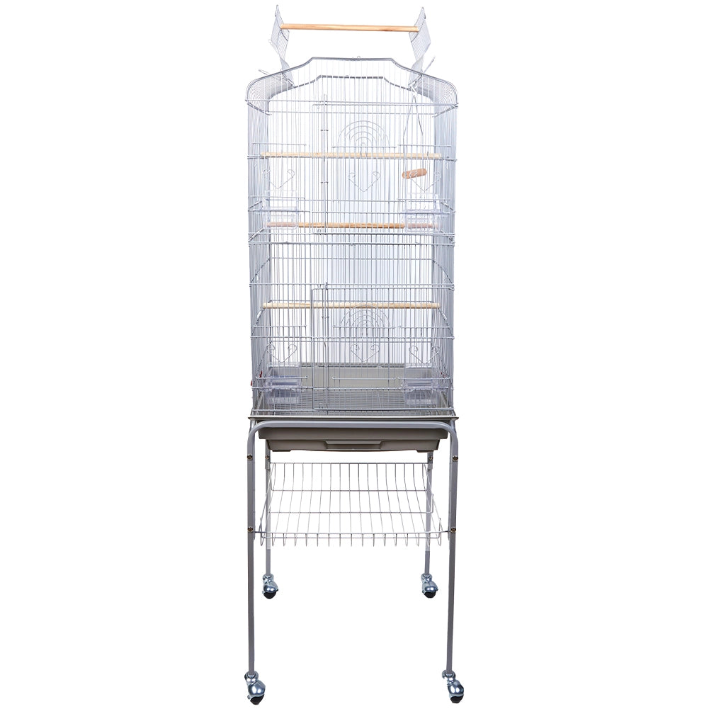 Gabbia Voliera per Uccelli Grigio per Pappagalli con Piedistallo 46 x 36 x1 48cm