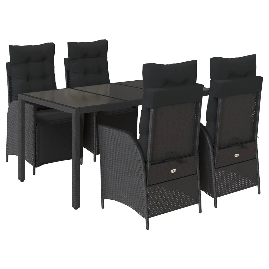 Set da Pranzo da Giardino 5 pz Nero con Cuscini in Polyrattan 3213322