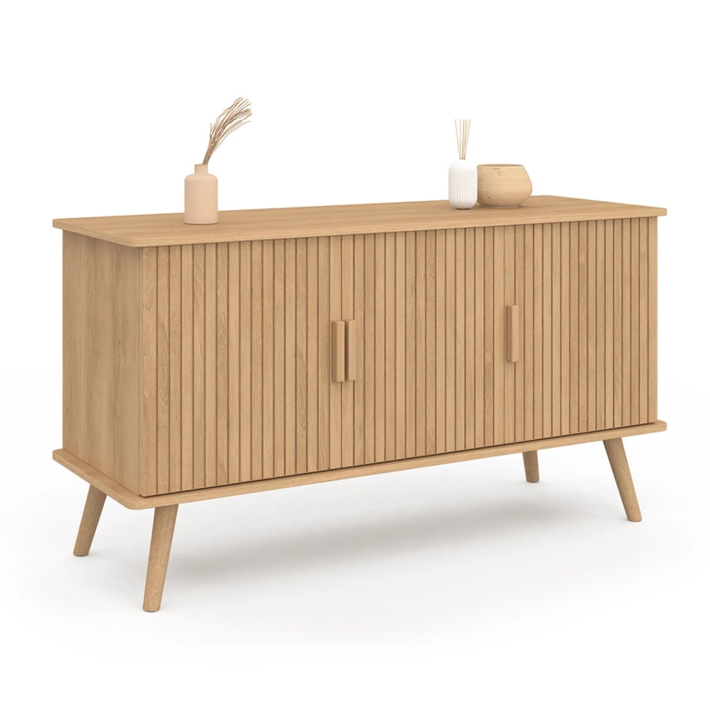 IDMarket - Aparador de 3 puertas JULIETTE efecto listones 110 cm