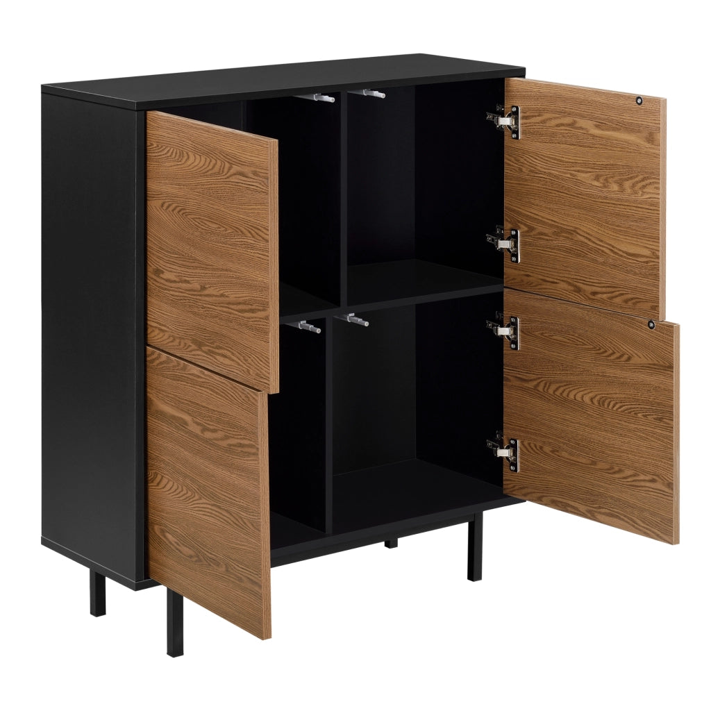 Mobile Contenitore Gnosjö Comò a 4 Ante 93 x 80 x 30 cm - Nero/Effetto Legno Scuro [en.casa]
