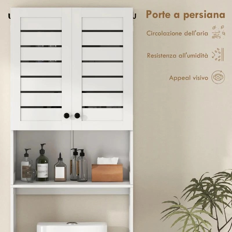 MOBILE SOPRA WC CON ARMADIETTO A 2 ANTE E RIPIANO APERTO, IN LEGNO BIANCO, 67X31.5X190 CM