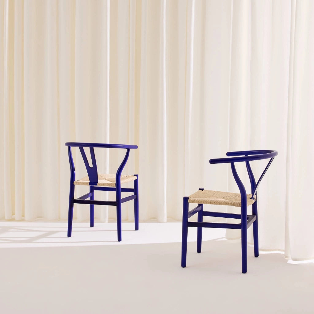 Set 2 sedie in legno con seduta in corda, blu