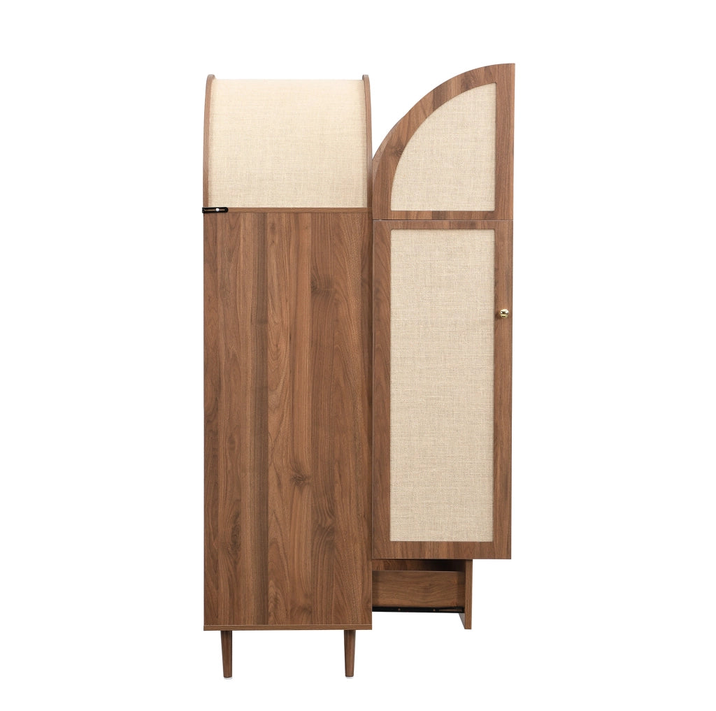 Armadio 79x50x175 cm con ante rivestite in tessuto e cassetto in MDF naturale