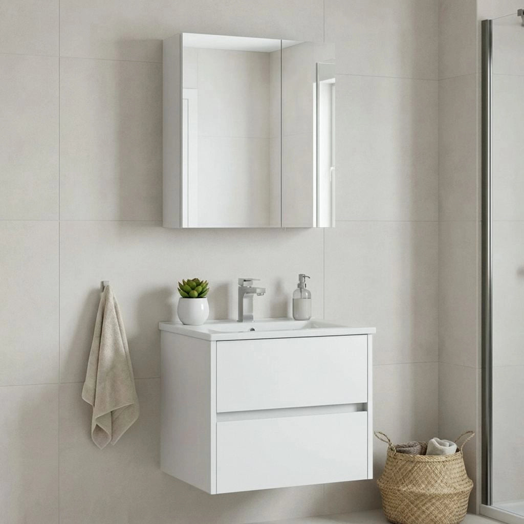 Set mobile lavabo con specchio (2 pezzi) "Side 65 v2" - 65 x 45 x 52 cm - Bianco opaco