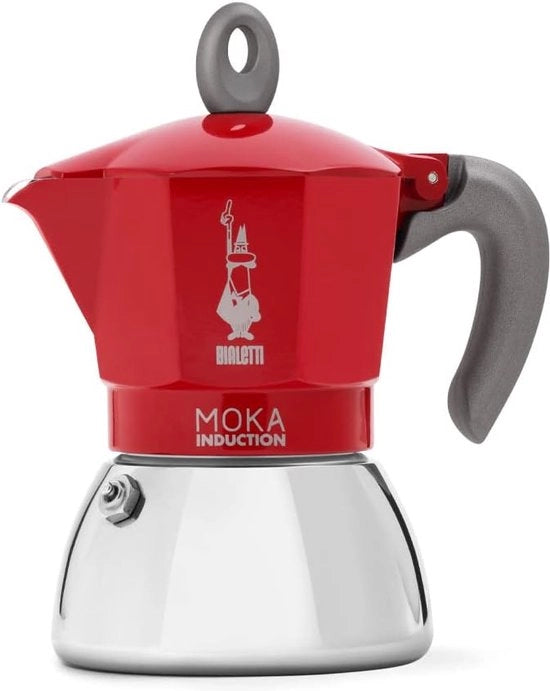 Moka Induttiva, può, adatta a tutti i tipi di forni, 6 tazze di espresso (280 ml), rosso [Classe di Energia A+]