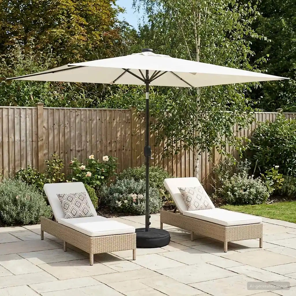 Ombrellone da giardino-Parasol da giardino con luci LED e base 200 x 300 cm Poliestere 414707