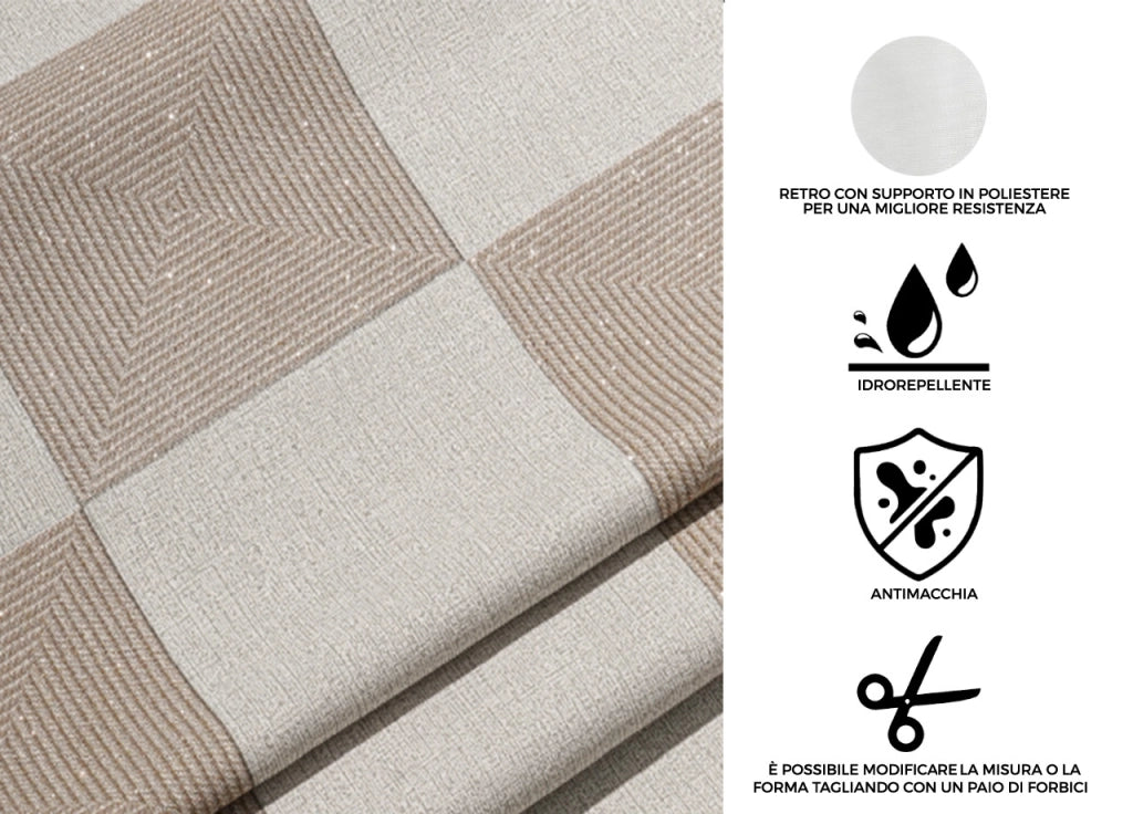 Tovaglia Antimacchia PVC Proteggi Tavolo Maniva Glitter Quadri - 140x500 - D10 Beige