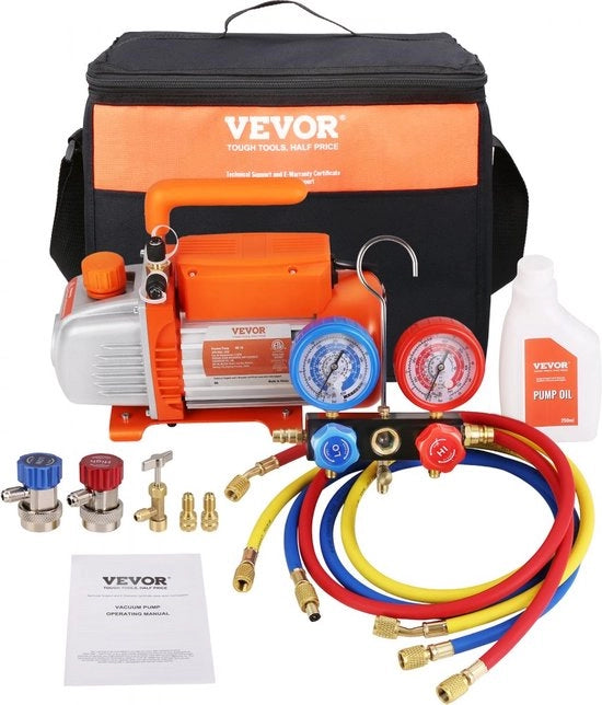 Pompa a vuoto 100L/min Pompa a vuoto 1-trappola 220V/50HZ 1440giri/min 800-4000PSI (55-276bar) 250ml capacità di olio per pompe a vuoto distributore set di manometri