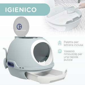 Toilette Chiusa per Gatti 47x55x44 cm con Vassoio Estraibile e Paletta Azzurro