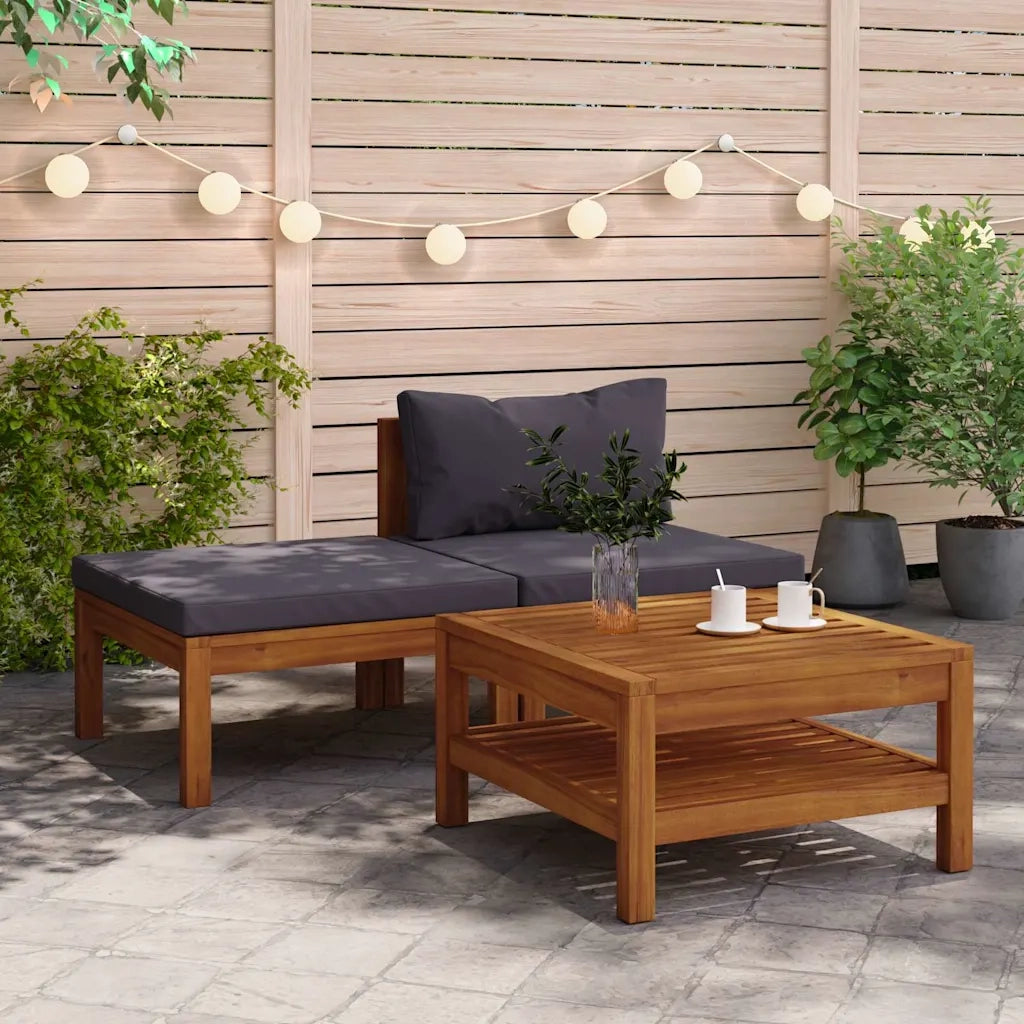 Salotto da Giardino-Set Divani Giardino 3 pz con Cuscini Grigio Scuro Legno Acacia