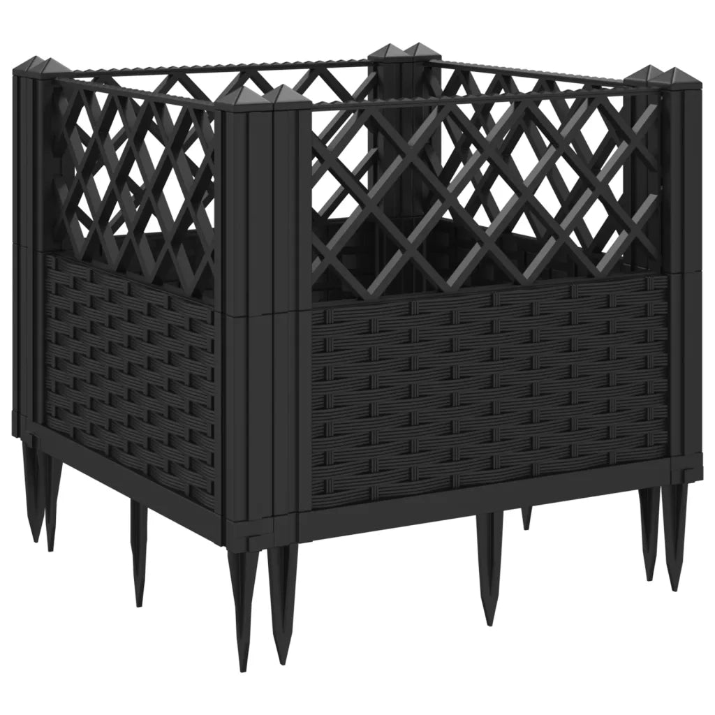 Fioriera da Giardino con Picchetti Nera 43,5x43,5x43,5 cm PP 368007