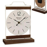 OROLOGIO DA TAVOLO IN METALLO BIANCO E LEGNO 20 X 7 X 26 CM