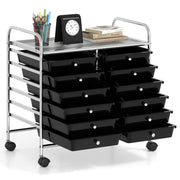 Carrello portaoggetti con 12 cassetti e ampio piano di lavoro, Cassettiera con 4 ruote per soggiorno e cucina Nero-Carrelli
