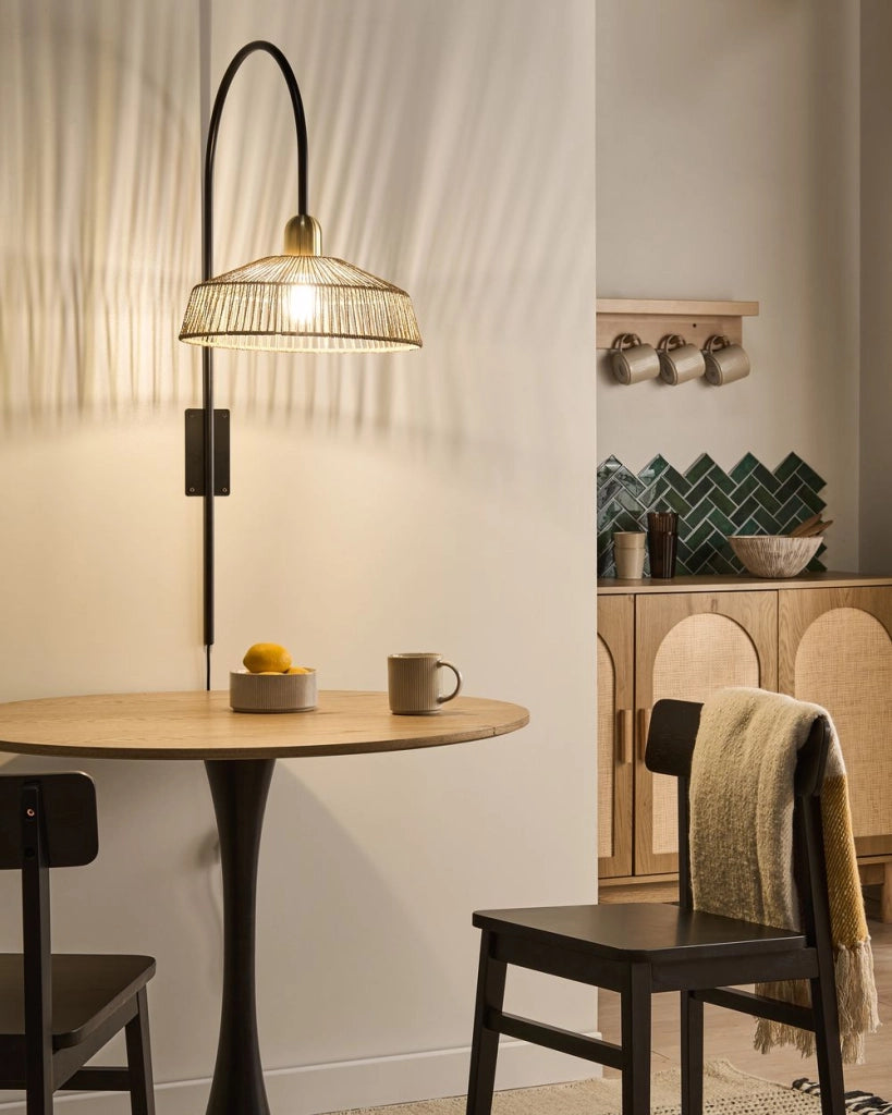 Lampade da parete Paralume in corda di carta naturale Base in metallo nero Stile boho Fatte a mano Soggiorno Camera da letto