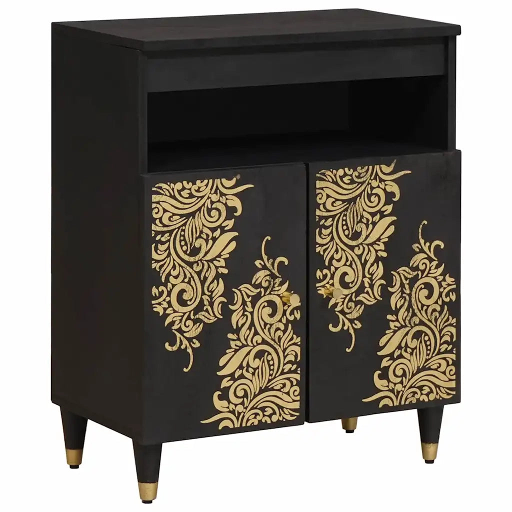 Credenza con porta-Buffet-Armadio da cucina Nero 60 x 33 x 75 cm Legno di mango massello 799374