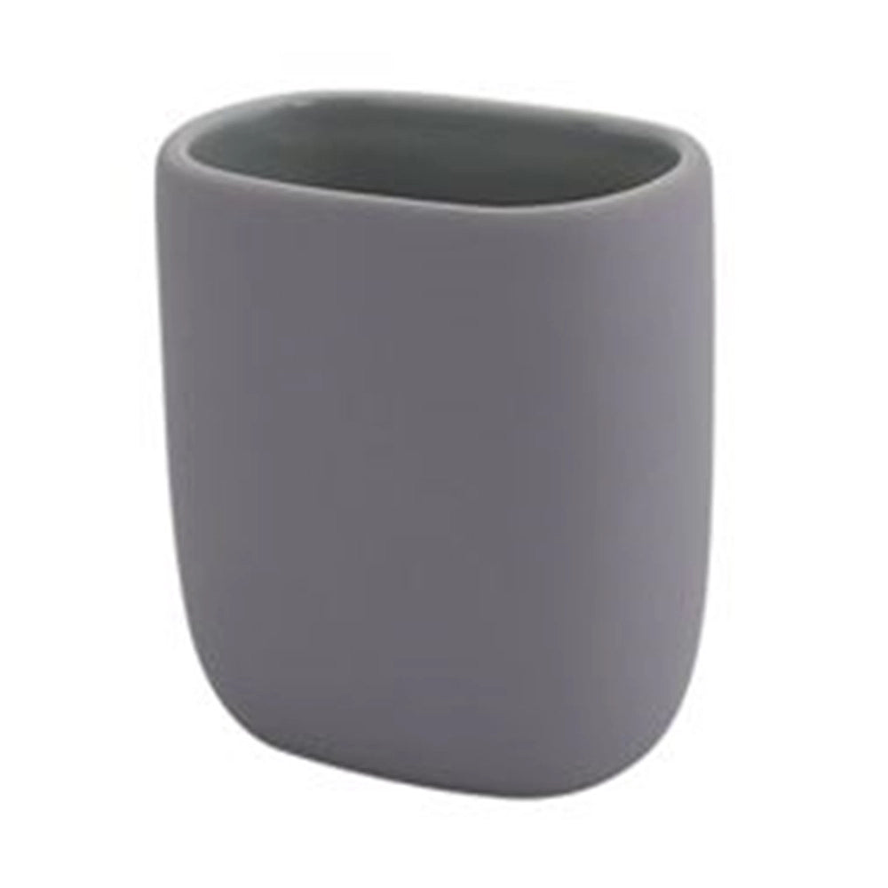 Trade Shop - Bicchiere Porta Spazzolini Dentifricio Piatto Grigio Arredo Bagno Accessorio 87810 -