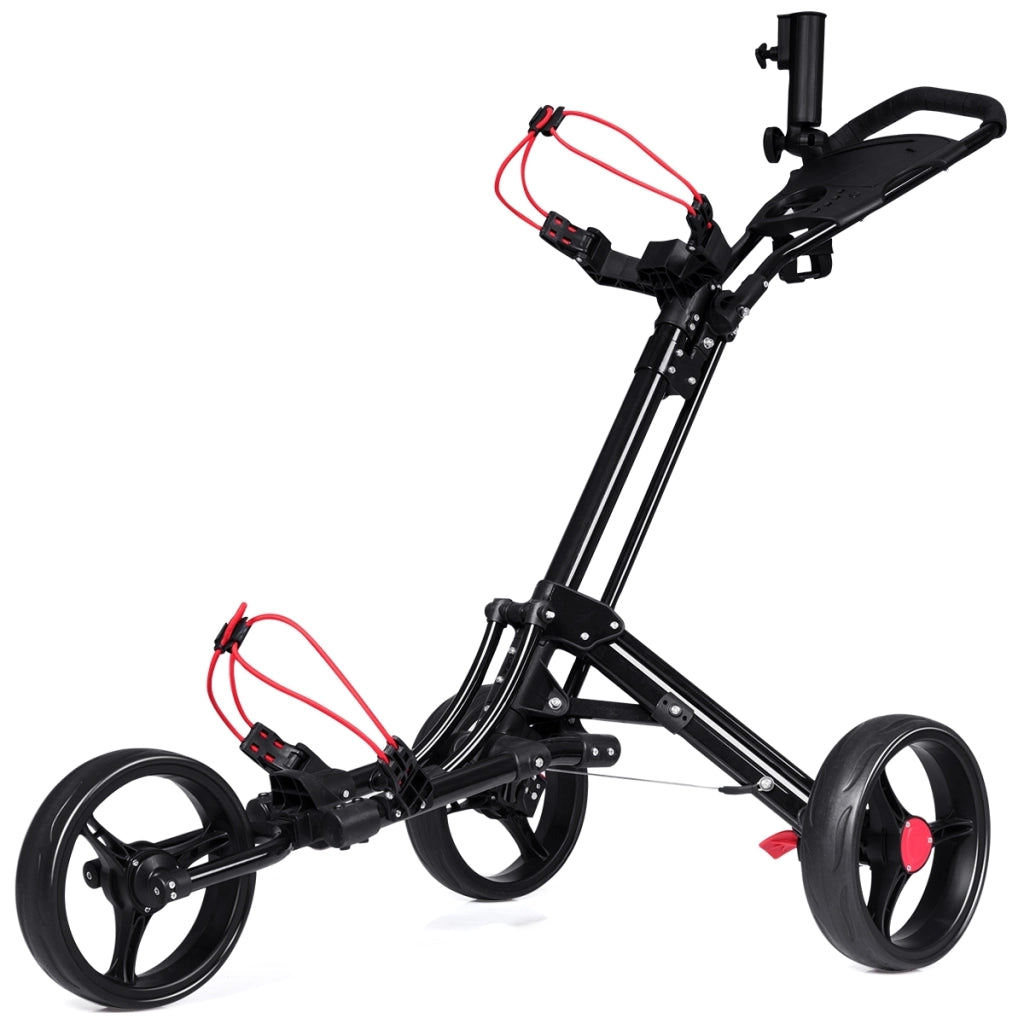 Carrello da golf pieghevole con 3 ruote, portaombrelli e porta bicchiere Nero-Golf