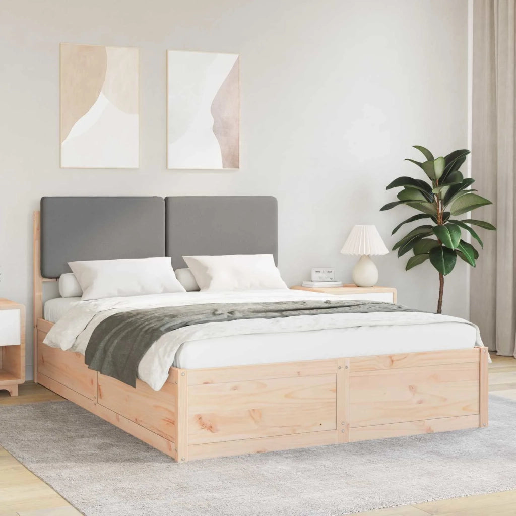 Letto con Testiera Rivestita Grigio chiaro 135 x 190 cm