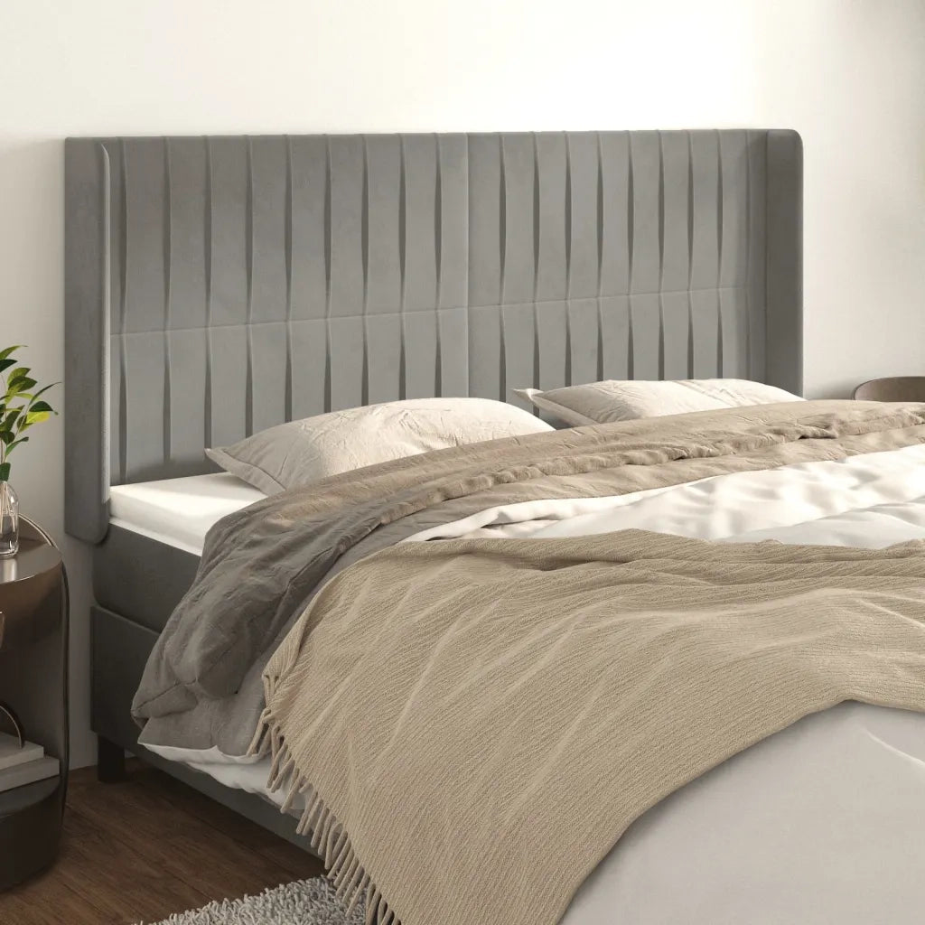 Testiera ad Orecchio-Testata con Orecchie Grigio Chiaro 163x16x118/128 cm in Velluto 336552